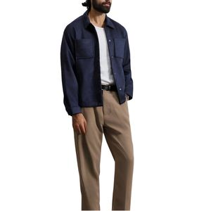 <b>Men</b> Navy Blue Utility Jacket Long Sleeve Button Closure Classic Collared Overshirt Modern Streetwear Fashion Clothing - Product Image 4