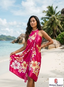 Paréo de plage en satin tissé à pois de qualité supérieure, motif floral tropical, léger, pour la plage et les centres de villégiature, personnalisable OEM ODM - Product Image 3