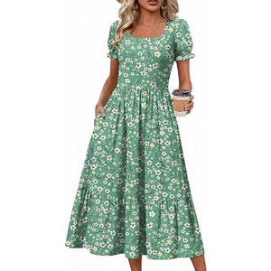 Vestido de vacaciones tropicales para mujer, informal, con estampado floral, ligero, para la playa, para viajes de verano - Product Image 1