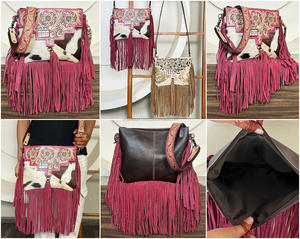 New Hot Selling Handcrafted Genuine Cowhide Leather Fringe Crossbody Sling <b>Bag</b> Western Style Jackpot Purse Perfect for Women's - Product Image 3