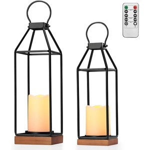 LED <b>Lantern</b> Pine Wood Metal Frame Remote Control Wholesale India - Product Image 5
