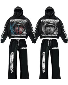 Custom Oversized Hoodie & <b>Sweatpants</b> <b>Set</b> for men Distressed Graphic printed Streetwear OEM Clothing Manufacturer - Product Image 3