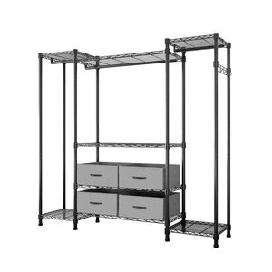 Appendiabiti in metallo resistente, portatile, per armadio domestico, con appendiabiti e cassetto in tessuto, scaffale e barre portabiti in filo metallico - Product Image 2