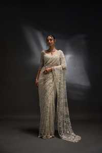 Sari indien élégant, dernière collection, de créateur, qualité supérieure, en mono-voile avec broderie de sequins, style Bollywood, pour mariage, fête estivale, cérémonie. - Product Image 5