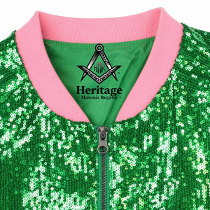 Custom Letterman <b>Sequin</b> Embroidery In Green Ladies Baseball Varsity <b>Jacket</b> | Sorority Greek Apparel By Heritage Masonic Regalia - Product Image 5