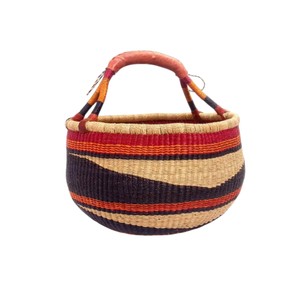 Panier de rangement décoratif élégant et tendance en jonc de mer, écologique, en herbe naturelle, motif vague vert-orange, pour la maison - Product Image 1