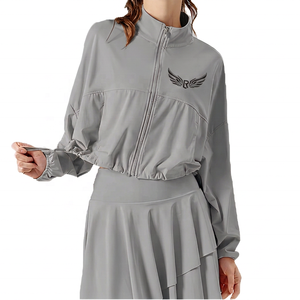 Women's Pink Full Sleeve Zipper <b>Jacket</b> With Logo Embroidery Stand Collar Breathable Polyester - Product Image 6