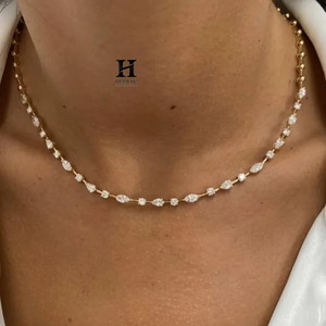 Custom 14K Gold Marquise and Round Lab Grown Diamond <b>Choker</b> Necklace for Women VVS EF Certified Diamond Dainty <b>Tennis</b> Necklace - Product Image 3