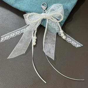 Y2K Sweet Lace Ribbon <b>Bow</b> Beaded Pendant Keychain Cute Tassel Bag Charm Phone Hanging Ornament Gift for Girls Women - Product Image 4