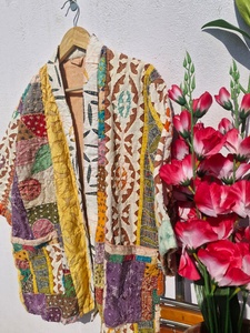 Vintage Gudri Cotton Bomber Jacket Quilted Women <b>Patchwork</b> Kantha Boho Ethnic Winter Outerwear Hooded Reversible Eco-Friendly - Product Image 5
