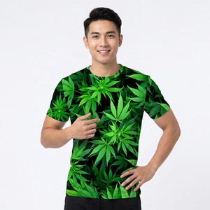 T-shirt à manches courtes pour homme, col rond, imprimé numérique, motif feuille verte, décontracté, tricoté, coupe classique, vert, streetwear, t-shirt graphique - Product Image 4