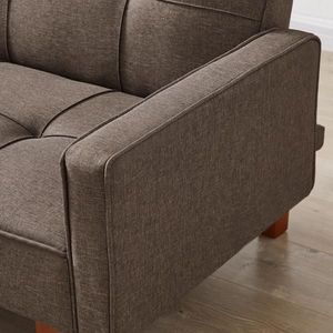 Divano Letto Convertibile in Lino Marrone con Gambe in Legno per Soggiorno - Product Image 5