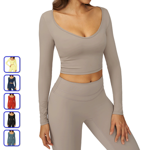 Conjunto de Yoga de 2 Piezas para Mujer con Logotipo Personalizado, Top Corto de Manga Larga y Leggings de Cintura Alta para Gimnasio, Fitness y Pilates - Product Image 6