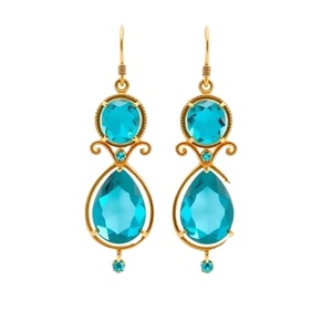 Boucles d'oreilles pendantes en calcédoine naturelle vintage de luxe pour femmes - Product Image 1