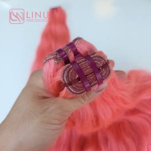 Prix usine 100% brut vierge vietnamien trame humaine dentelle perruque vague naturelle couleur rose clair Super Double dessiné Extensions de cheveux - Product Image 4