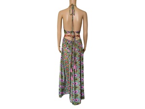 Talla Única Y2K Estilo Bohemio Natural, Vestido Maxi de Seda Tejida India con Estampado Geométrico, Cuello en V, Sin Mangas, Aberturas Laterales, Estilo Coreano, Dulce para Primavera/Verano - Product Image 2