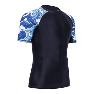 Haut de compression pour homme à manches longues, anti-UV UPF50+, séchage rapide, imprimé par sublimation, motif vague bleue, couleur corail - Product Image 6