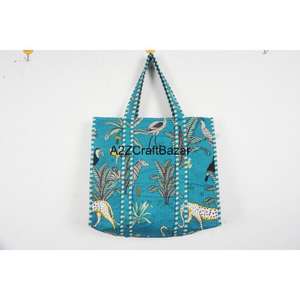 Bolsa de Mano Grande, 100% Algodón Puro, Acolchada, Estampada a Mano, con Rayas Multicolores, Asa Larga, Ecológica, Sostenible, para Estudio, Compras y Fiestas - Product Image 2