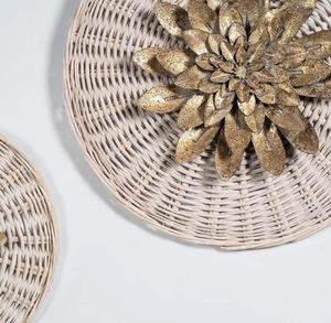 Handmade Bamboo Rattan Wall Art Circular Boho Flower Decor Beige <b>Plant</b> Fiber <b>Frame</b> Medium 25-32 Inch Home Decoration - Product Image 6