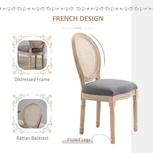 Set di 2 Sedie Laterali in Stile Francese Rivestite in Lino con Schienale in Rattan per Sala da Pranzo - Product Image 4