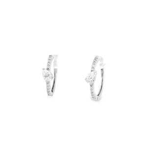 Diamond Hoop <b>Earring</b> 14K 18K <b>Solid</b> Gold Solitaire Pear Round Lab Grown Prong Set Luxury Minimalist Everyday Wear Classic Huggies - Product Image 1