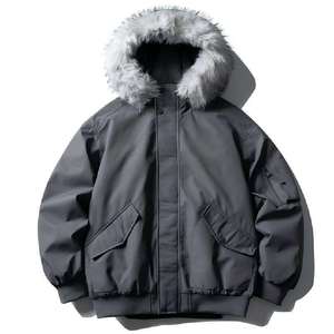 Veste d'hiver matelassée unie décontractée pour homme avec capuche, fermeture éclair, longueur standard, pour l'extérieur - Product Image 3