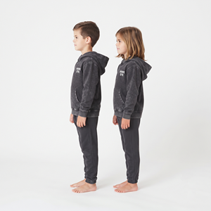 Conjunto de dos piezas de algodón con capucha y cremallera media, color gris sólido, lavado ácido, informal, personalizado, para niños, unisex, corte regular - Product Image 3