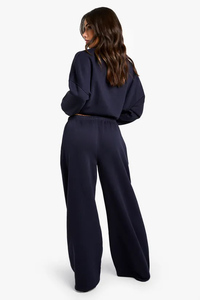 กางเกงจ็อกเกอร์ผ้าฝ้ายแท้ 100% สีกรมท่า ทรงขากว้าง ปักลาย สำหรับผู้หญิง เนื้อผ้าเทอร์รี่ฟลีซ นุ่มสบาย กางเกงวอร์มขายาวสำหรับผู้หญิง - Product Image 5