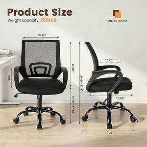 Silla Ergonómica de Oficina y Gaming con Respaldo Medio, Soporte Lumbar, Modo de Balanceo, Altura Ajustable y Reposabrazos Fijos - Product Image 3