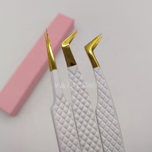 Blanc de haute qualité avec pointe dorée Volume russe Extensions de cils droits Pince à épiler - Product Image 3