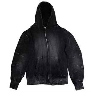 Sudadera con capucha para hombre, 100% algodón, con cremallera, estilo vintage, efecto desgastado por el sol, lavado ácido, textura gofrada, térmica y desgastada, personalizada para primavera - Product Image 1