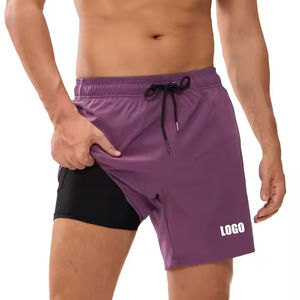 Pantalones cortos de compresión de dos capas para hombre, para correr, entrenar en el gimnasio y hacer ejercicio de alto rendimiento, con logo personalizado. - Product Image 2