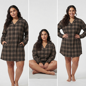 Camisón de Franela Largo para Mujer, Camisa de Dormir Holgada a Cuadros, Ropa de Dormir 100% Algodón para Mujer - Product Image 4