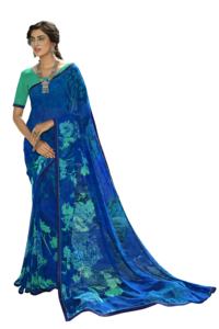 Sari Étnico de Diseño para Mujer, Hecho a Mano con Tela Georgette, Elegante para Bodas y Fiestas, Estilo Indio, Pakistaní y Bollywood - Product Image 5
