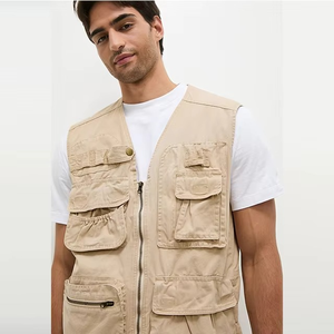 Men Multi Pocket <b>Utility</b> <b>Vest</b> Cotton Safari Fishing Gilet Lightweight Outdoor Cargo <b>Vest</b> OEM Custom Workwear Jacket - Product Image 1