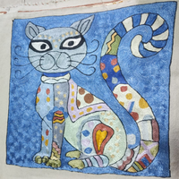 Housse de coussin brodée motif chat bleu en fil de soie artisanal du Cachemire, style bohème, en coton, 16 pouces, durable, avec fermeture éclair, pour la maison