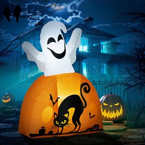Fantasma Gonfiabile di Halloween da 1,5 m con Base a Zucca, Luci LED Esterne, Materiale PVC, Articolo Decorativo per Halloween - Product Image 2