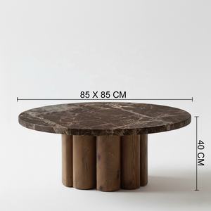 Table basse contemporaine B2B en bois massif et plateau en marbre pour salon, hôtels, hall, bar, villa, restaurant - Product Image 1