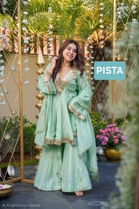 Conjunto de Traje Palazzo de Chinon Suave con Bordado de Diseñador y Dupatta Elegante, Atuendo Tradicional para Mujer - Product Image 2