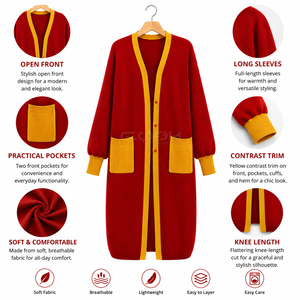 Cosh International Sorority Sisterhood Acrylic <b>Cardigan</b> <b>Red</b> With Yellow Contrast Trim V-Neck Full Sleeve Casual Autumn Winter - Product Image 6