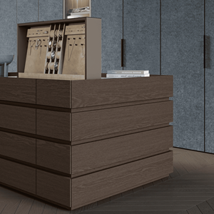 JY Project Customized Modern Walnut Wooden <b>Wardrobe</b> Sliding Door Freestanding Closet European E1 E0 Villa Furniture - Product Image 3