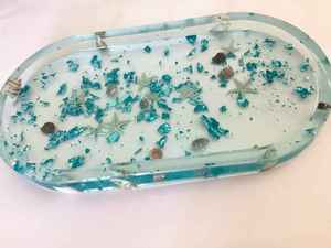 Elegant Handmade White Sky Blue Resin Tray High Quality Sustainable Decorative Serving Plates KISWAH CRAFT Dishwasher <b>Microwave</b> - Product Image 2