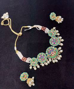 TISHYA DIAMOND Gold Plated Copper Alloy Necklace Earring <b>Set</b> Ruby Brilliant Cut Imitation <b>Pearl</b> Tassel Ethnic Wedding <b>Jewelry</b> - Product Image 4