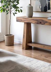 Mesa Consola Rústica Premium de Madera Maciza con Tablero Grueso, Patas Anguladas y Estante Inferior Abierto para Muebles de Entrada - Product Image 3