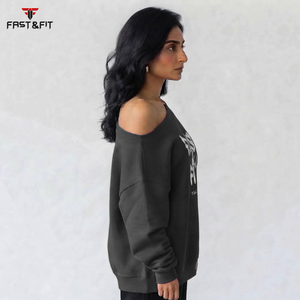Custom Logo Women Super Soft Polyester Cotton Fabric <b>Sweatshirt</b> anti-wrinkle breathable Solid Color <b>Off</b> <b>Shoulder</b> - Product Image 6