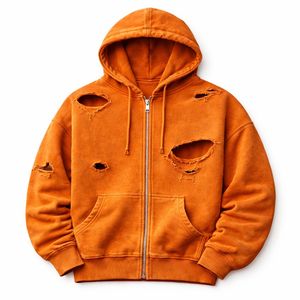 Sweat à capuche oversize personnalisé, 100% coton, hiver, vintage, délavé, déchiré, streetwear, vierge, épais, OEM ODM - Product Image 1