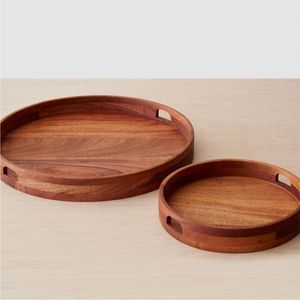 Rustic Round Wooden Serving <b>Tray</b> with High Rim - <b>Large</b> Wood Pizza Board, Cheese Platter & Breakfast Tea <b>Tray</b> for Hotel & Home - Product Image 4