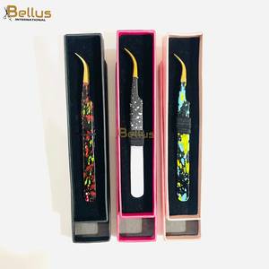 New Style Curved Fiber Tip Eyelash Extension Tweezers Double Tone Powder Coated Stainless Steel - Product Image 2