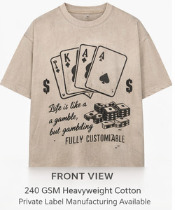 เสื้อยืดโอเวอร์ไซส์ผ้าถักพิมพ์ลายกราฟิกโป๊กเกอร์ด้านหน้าแบบสั่งทำพิเศษ สไตล์วินเทจ ลุคสตรีทแวร์  พร้อมพื้นที่ว่างสำหรับสกรีนลายตามสั่ง - Product Image 1