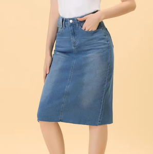 Mini-jupe en jean pour femme, taille empire, unie, vintage, tendance, décontractée, en jean bleu déchiré et vieilli, vêtements OEM ODM - Product Image 2
